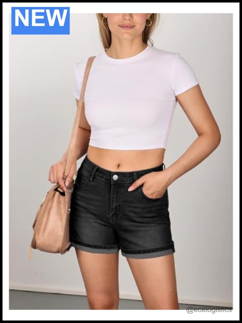 Mid Rise Fold Hem Denim Shorts for Women Stretchy - Picture 4 of 6
